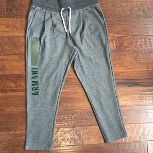 Armani Exchange Gray Joggers with Green Logo, Size XL